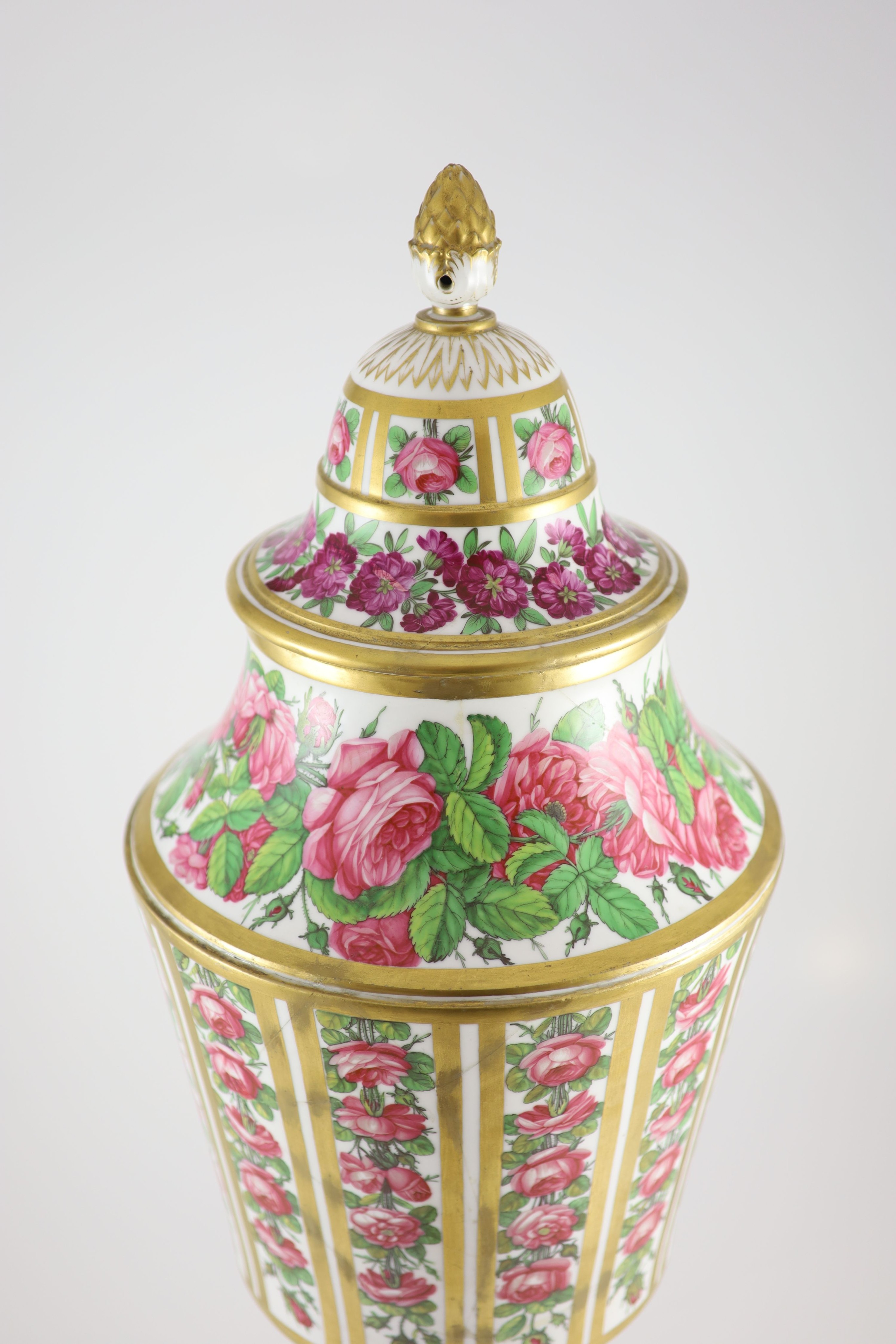 A large Paris porcelain vase, by Rue Theroux, c.1790, 76cm high, restored